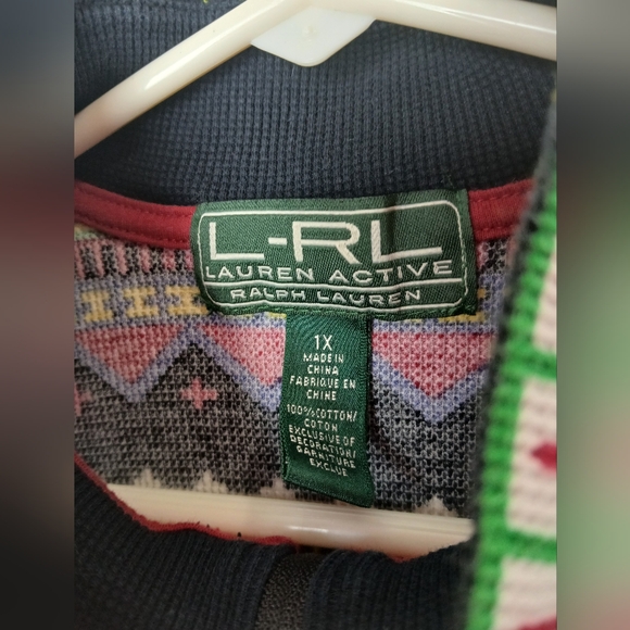 Lauren Active Ralph Lauren Black Thermal Aztex ¼ Zip Top Size 1X - Picture 4 of 5